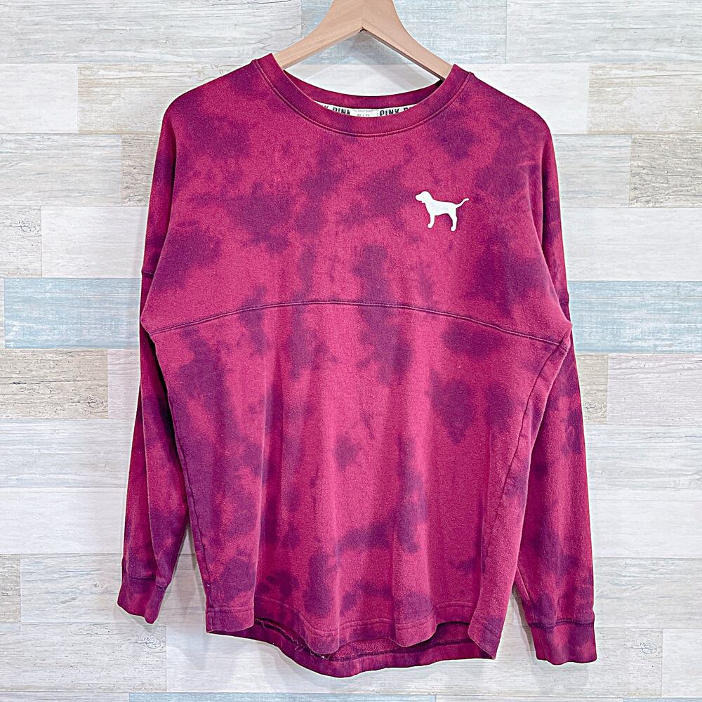 PINK Victorias Secret Camo Graphic Logo Longline Tunic Sweatshirt Red Womens XS